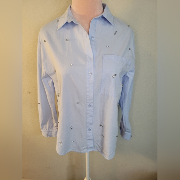 Zara Sky Blue Blouse with Metallic Embellishments - Picture 1 of 5